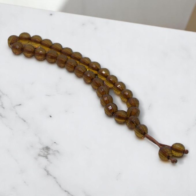 Amber color prayer beads – round polished beads from the Daylight rosary collection