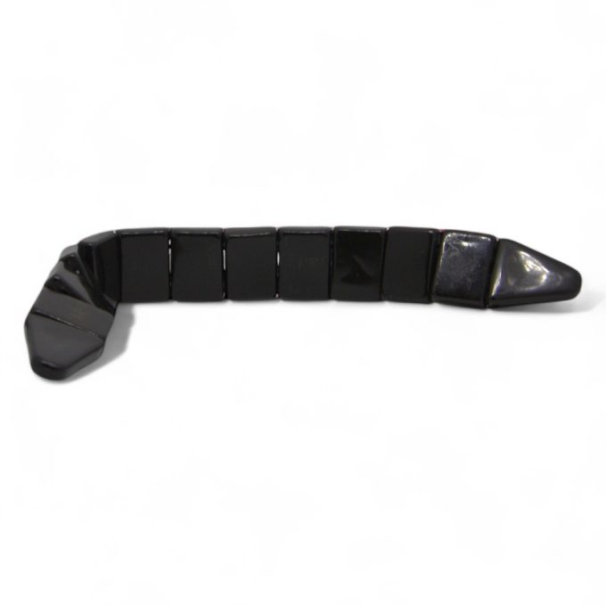 Sharp Will Rosary – prayer beads with square and triangular black polished stones in a bold geometric design.
