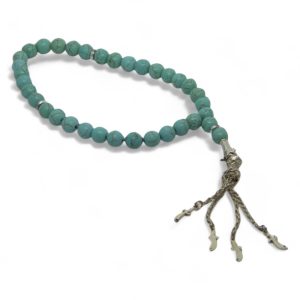 Turquoise dasi rosary – 33 turquoise meditation beads with silver tassel