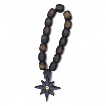 Steppe Star Rosary – handmade matte wood tasbeh with black star pendant