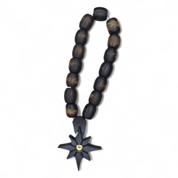Steppe Star Rosary – handmade matte wood tasbeh with black star pendant