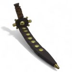 Black Flag Rosary – handcrafted square wood tasbeh with skull hilt and brass accents