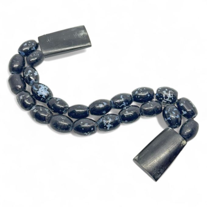 Black Universe Rosary – galaxy-style oval tasbeh beads with dark shine and cosmic pattern