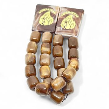 Azerbaijan tasbeh – brown prayer beads with national flame emblem, Land of Fire rosary