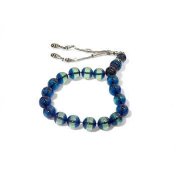 Blue green reflective tasbih – Shining Moon Rosary with luminous color-shifting beads