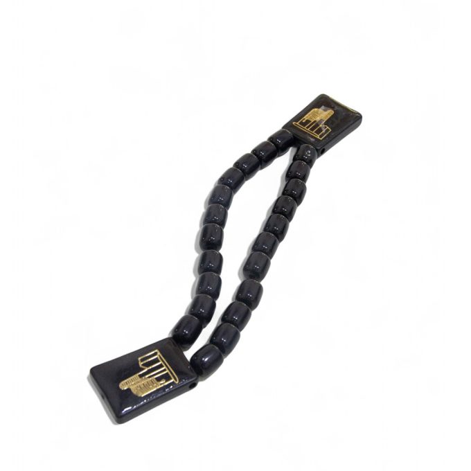 Baku-themed prayer beads with black glossy finish and city emblem