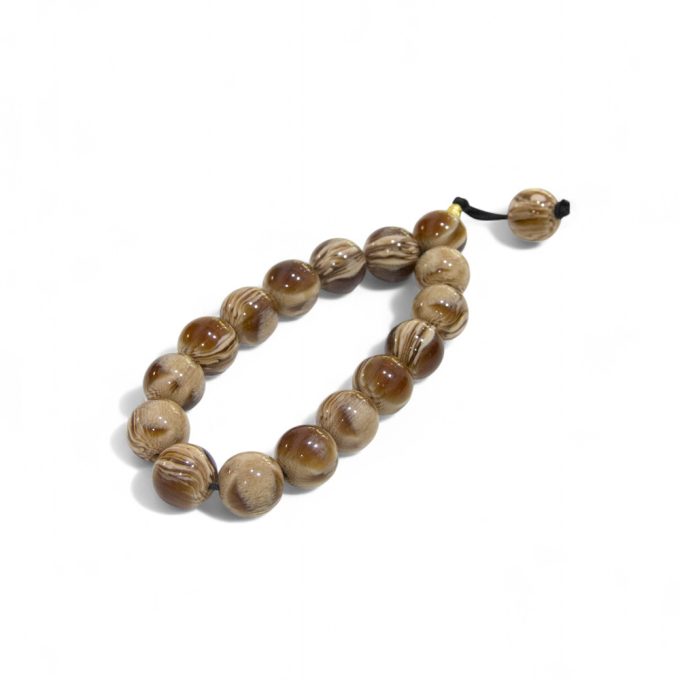 Brown tasbih – smooth polished tasbeh with natural wood pattern beads and minimalist string design boyuk dashli klassik tesbeh