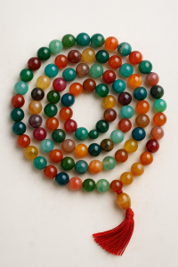 Various types of agate stones in different colors used in healing rosaries