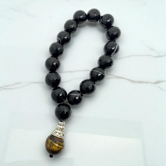 Faceted Black Agate & Tiger's Eye Headed Rosary - Image 2