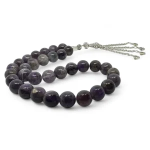 Amethyst rosary with 33 natural polished purple beads for peace and mental clarity