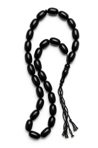 handmade ebonite tasbih with oval beads – polished black prayer beads – tesbeh.al