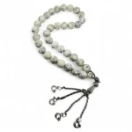 Howlite rosary with polished white beads and silver tassel for calm and focus