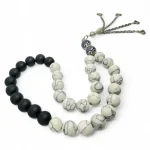 Qara havlit dasindan tesbeh with white veined and black matte beads for calm and grounding