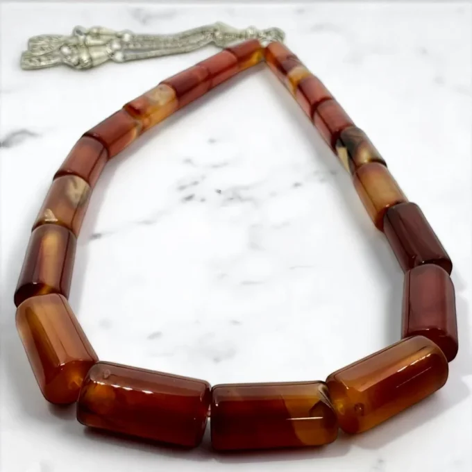 Cylindrical Carnelian Agate Rosary - Warm Tone Edition - Image 2