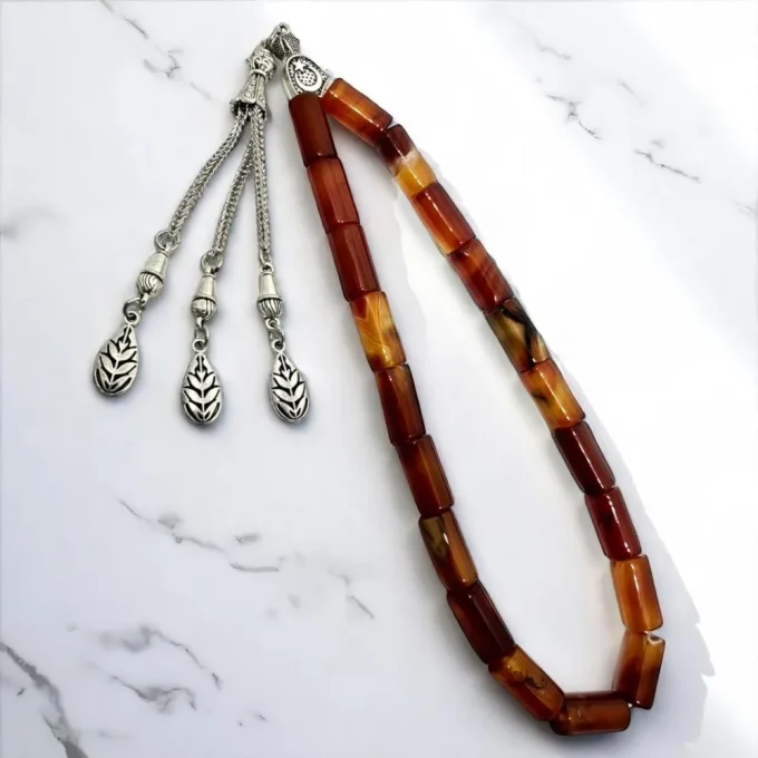 Cylindrical Carnelian Agate Rosary - Warm Tone Edition - Image 4
