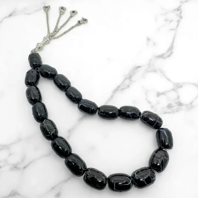 Cracked Black Agate Oval Rosary - Image 2