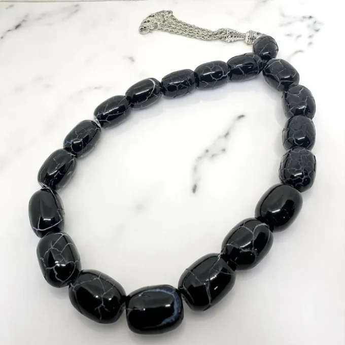 Cracked Black Agate Oval Rosary - Image 3