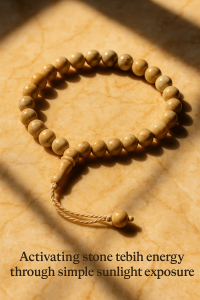 stone tesbih placed in sunlight to activate energy