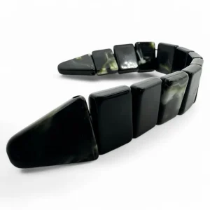 Black material rosary with unique geometric shapes and natural grounding energy