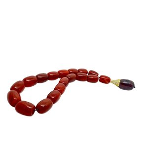 Deep red Yemeni agate rosary with 21 oval polished beads