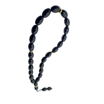 Qara agat tesbeh with 24 polished oval beads and gold-tone spacers
