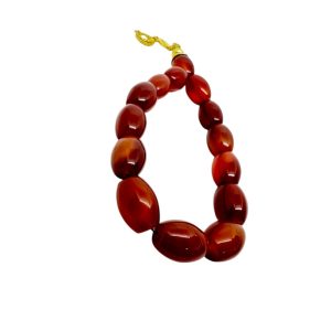 qirmizi eqiq-ruby red agate tesbeh with 17 polished oval beads