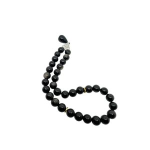 aqat tesbeh with 33 smoky agate beads and gold spacers