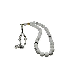 Havlit ip puskullu tesbeh with 33 white howlite beads and traditional black thread tassel