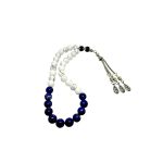 qarabag tesbeh-Qarabag ruhlu tesbeh made of howlite and lazurite with silver tassel – 33 beads