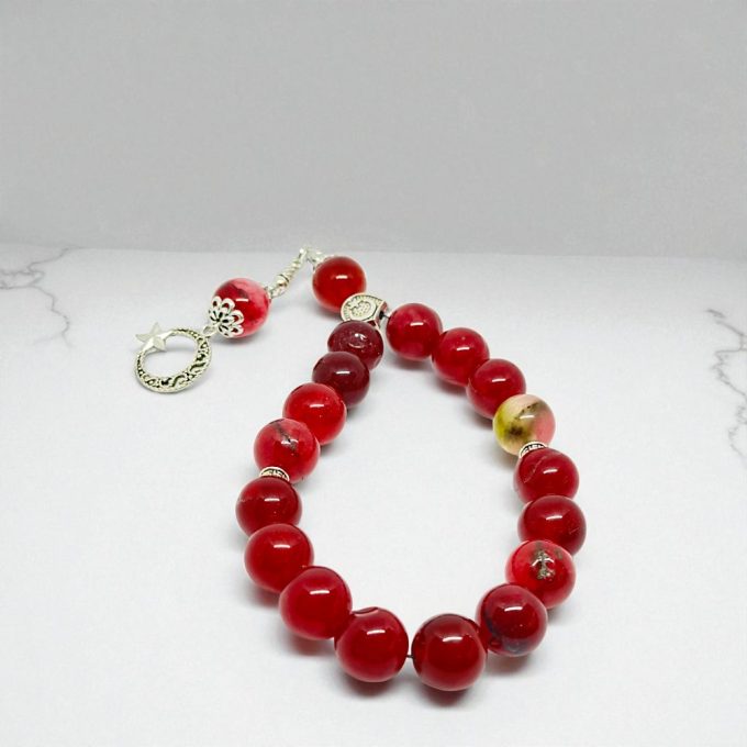 Ruby Pressed Agate - Moon & Star Head Rosary — изображение 2
