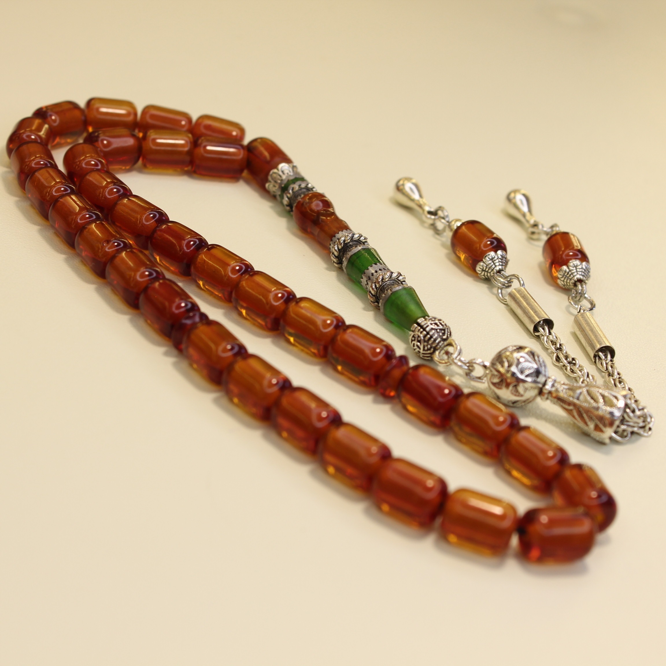 Naqqaşlı Neon Narıncı Silindir Kəsim Sıxma kəhrəba - Şəkil 3