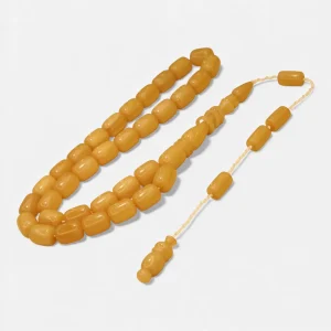 Sarı Silindir Kəsim Halqa İmaməli Sıxma Kəhrəba Təsbeh