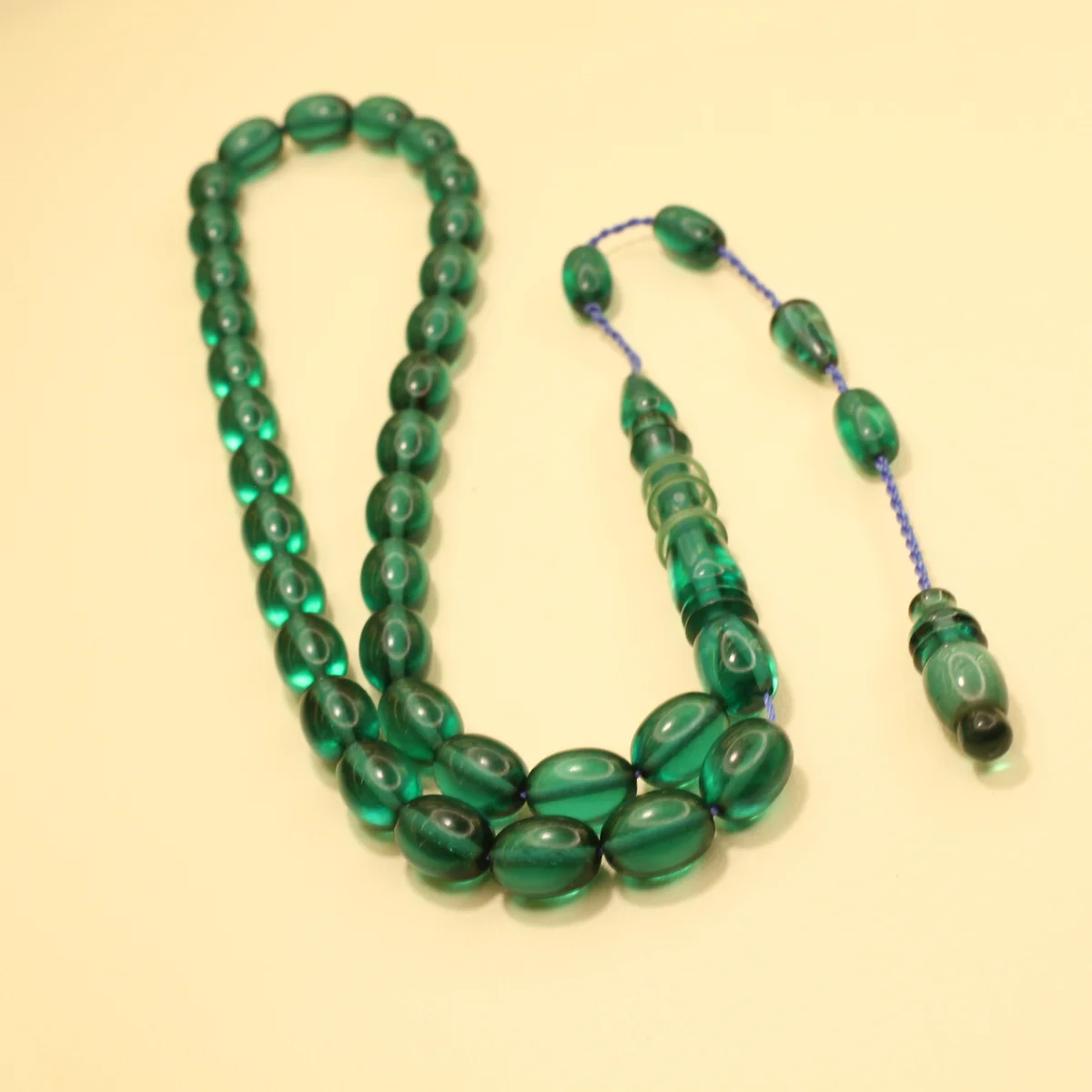 Transparan Yaşıl Halqa İmaməli Sıxma Kəhrəba Təsbeh - Şəkil 4