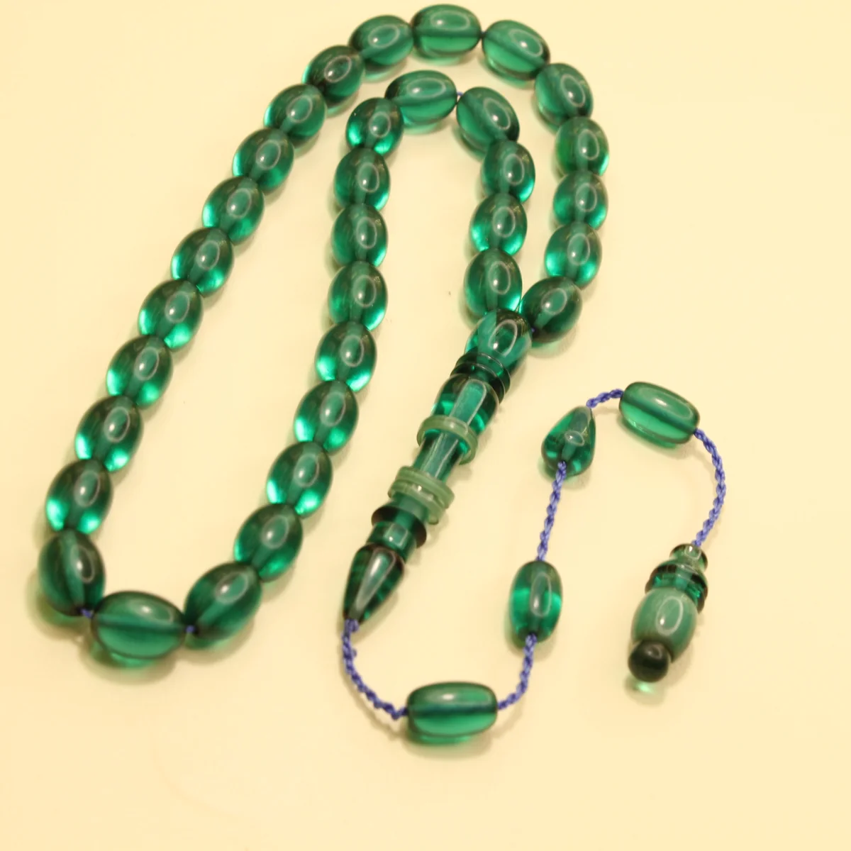 Transparan Yaşıl Halqa İmaməli Sıxma Kəhrəba Təsbeh - Şəkil 2