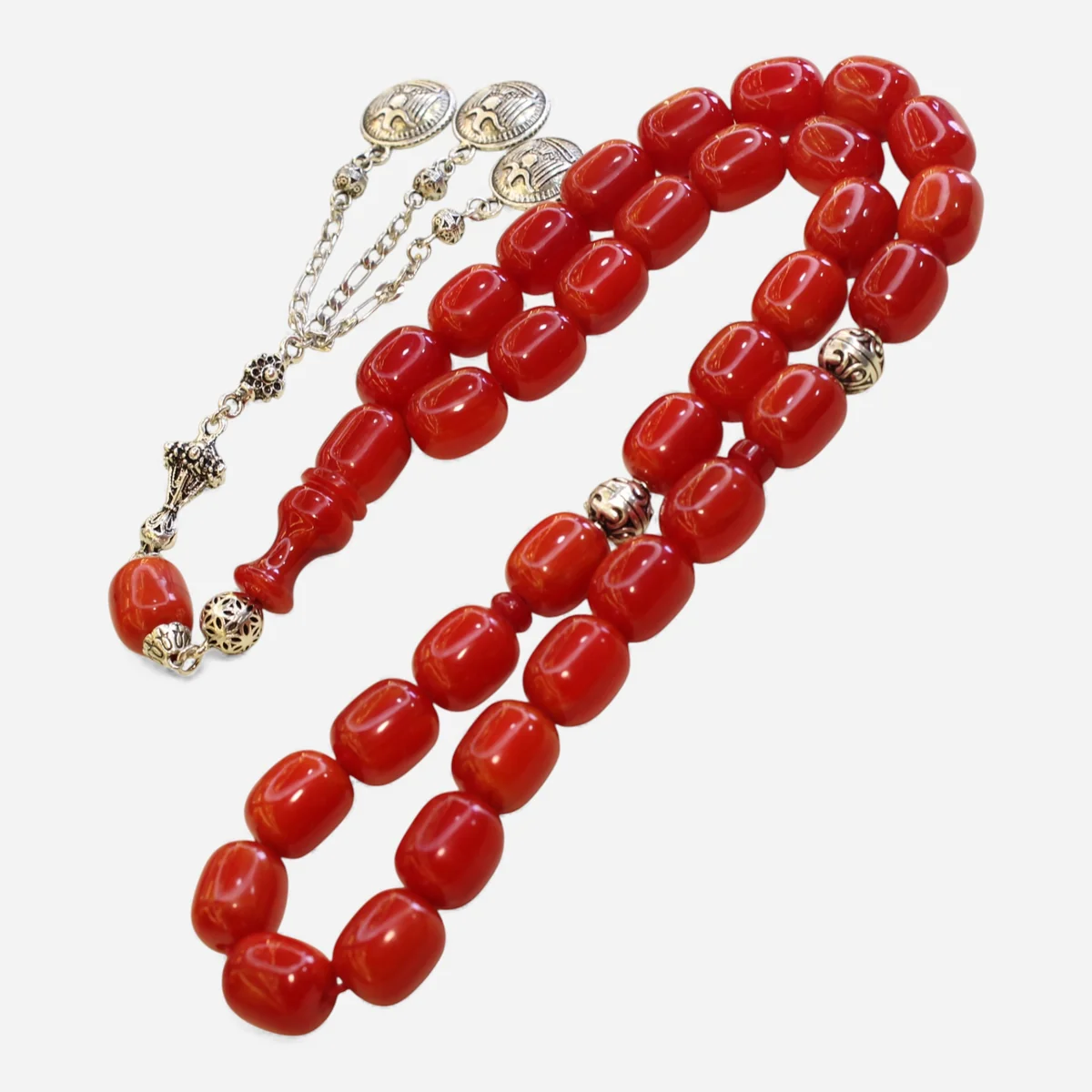 Qırmızı alpaka püsküllü osmanlı kəhrəba