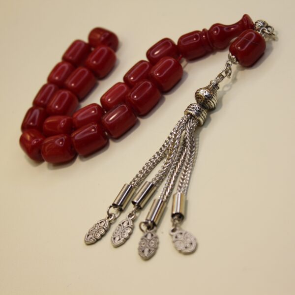 Püsküllü Qırmızı Kəhrəba Təsbeh