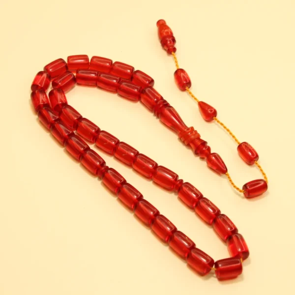 Qırmızı Silindir Kəsim Halqa İmaməli Sıxma Kəhrəba Təsbeh