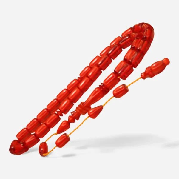 Qırmızı Silindir Kəsim Halqa İmaməli Sıxma Kəhrəba Təsbeh