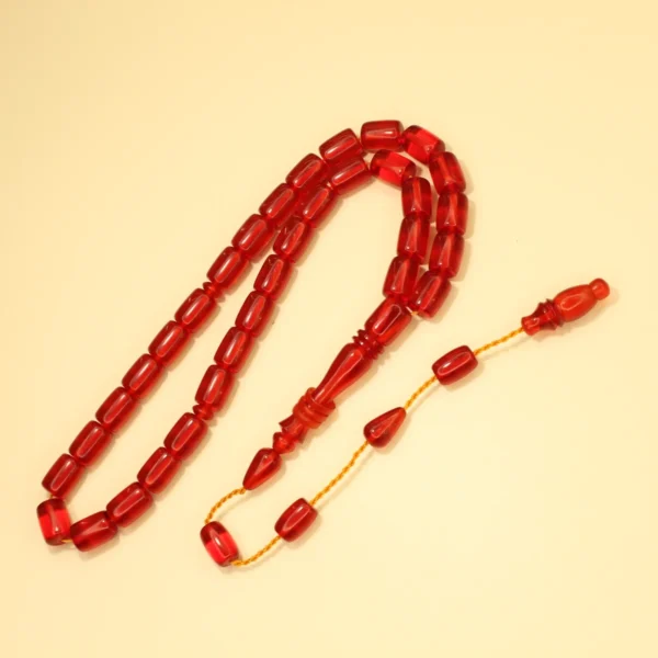 Qırmızı Silindir Kəsim Halqa İmaməli Sıxma Kəhrəba Təsbeh