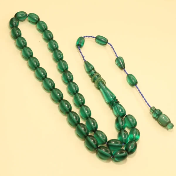 Transparan Yaşıl Halqa İmaməli Sıxma Kəhrəba Təsbeh