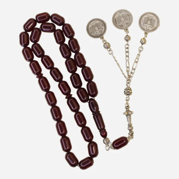 Tünd qırmızı alpaka püsküllü osmanlı kəhrəba