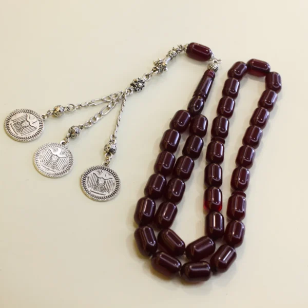 Tünd qırmızı alpaka püsküllü osmanlı kəhrəba