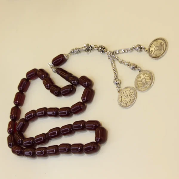 Tünd qırmızı alpaka püsküllü osmanlı kəhrəba